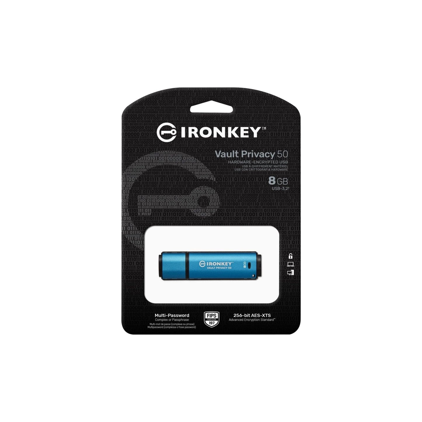 Kingston IronKey Vault Privacy 50 Drive Flash Drive USB FIPS 197 gecertificeerde & XTS-AES 256-bits gecodeerde USB-drive voor - IKVP50/8GB - NLMAX