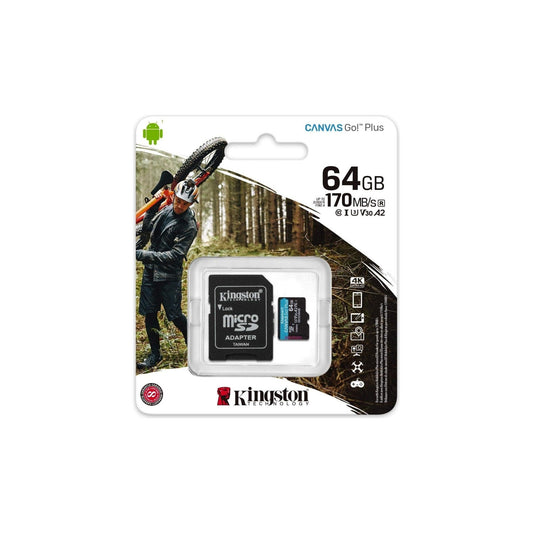 Kingston SDCG3/64 GB micro SD-kaart (64 GB microSDXC Canvas Go Plus 170R A2 U3 V30 met SD-adapter) - NLMAX