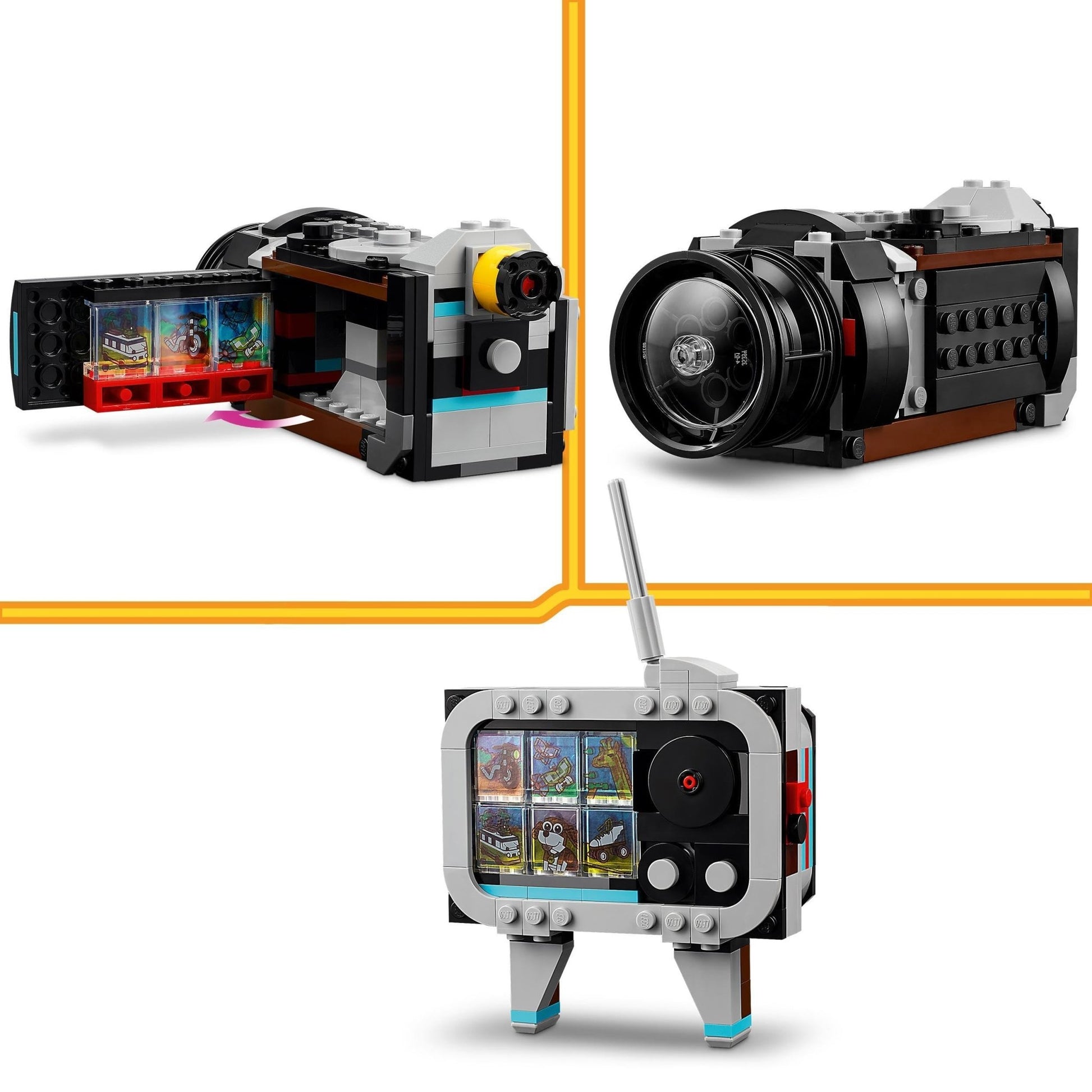 LEGO Creator 3in1 Retro fotocamera Wordt Videocamera of Speelgoed Televisie, Modellen voor Kinderen, Creatief Cadeau voor Jongens en Meisjes vanaf 8 jaar 31147 - NLMAX