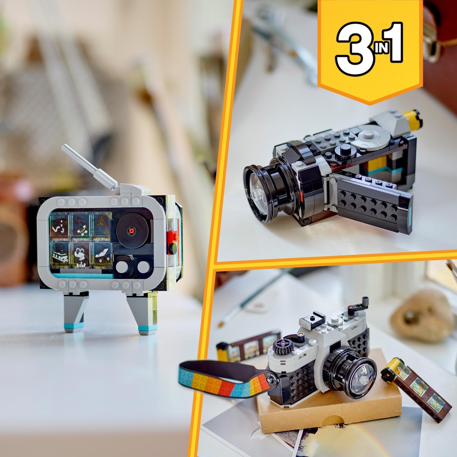 LEGO Creator 3in1 Retro fotocamera Wordt Videocamera of Speelgoed Televisie, Modellen voor Kinderen, Creatief Cadeau voor Jongens en Meisjes vanaf 8 jaar 31147 - NLMAX