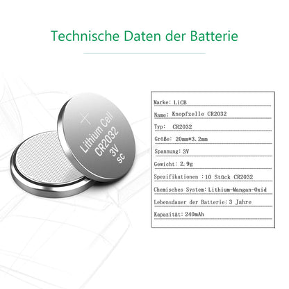 LiCB CR2032 lithium knoopcellen CR2032, 10 stuks - NLMAX