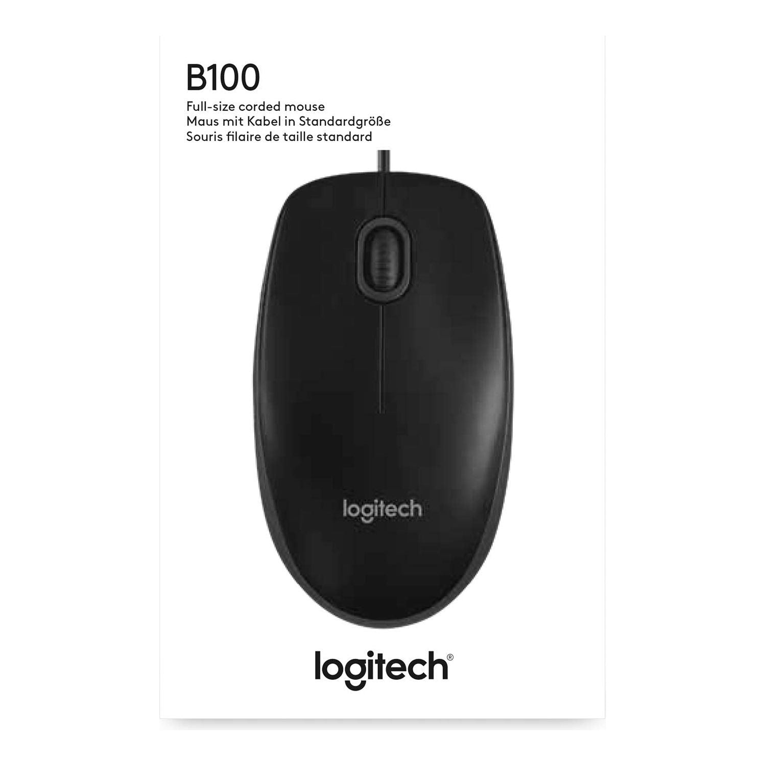 Logitech B100 USB Muis, 3 Knoppen, Optische Tracking, Links-en Rechtshandig, PC/Mac/Laptop - Zwart - NLMAX