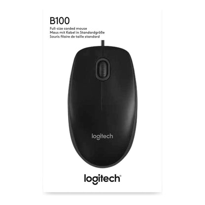 Logitech B100 USB Muis, 3 Knoppen, Optische Tracking, Links-en Rechtshandig, PC/Mac/Laptop - Zwart - NLMAX