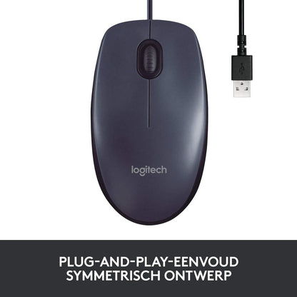 Logitech B100 USB Muis, 3 Knoppen, Optische Tracking, Links-en Rechtshandig, PC/Mac/Laptop - Zwart - NLMAX
