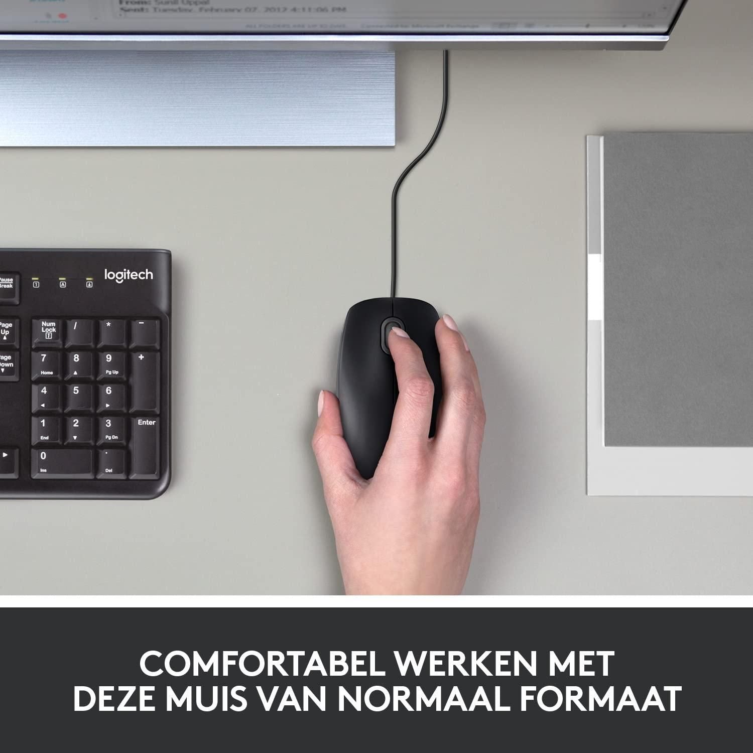 Logitech B100 USB Muis, 3 Knoppen, Optische Tracking, Links-en Rechtshandig, PC/Mac/Laptop - Zwart - NLMAX