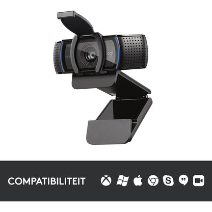 Logitech C920S HD Pro Webcam, Full HD 1080p/30fps videobellen, stereo audio, HD lichtcorrectie, privacy sluiter, werkt met Skype, Zoom, FaceTime, Hangouts, PC/Mac/Laptop/Macbook/Tablet - Zwart - NLMAX