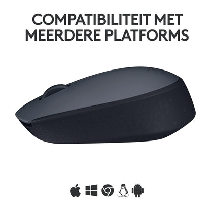 Logitech M170 draadloze muis, 2,4 GHz met USB-nano-ontvanger, optische tracking, batterijduur van 12 maanden, tweehandig, pc/Mac/laptop, zwart/grijs - NLMAX