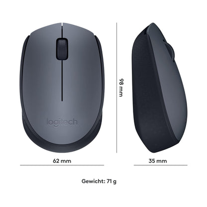 Logitech M170 draadloze muis, 2,4 GHz met USB-nano-ontvanger, optische tracking, batterijduur van 12 maanden, tweehandig, pc/Mac/laptop, zwart/grijs - NLMAX