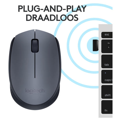 Logitech M170 draadloze muis, 2,4 GHz met USB-nano-ontvanger, optische tracking, batterijduur van 12 maanden, tweehandig, pc/Mac/laptop, zwart/grijs - NLMAX