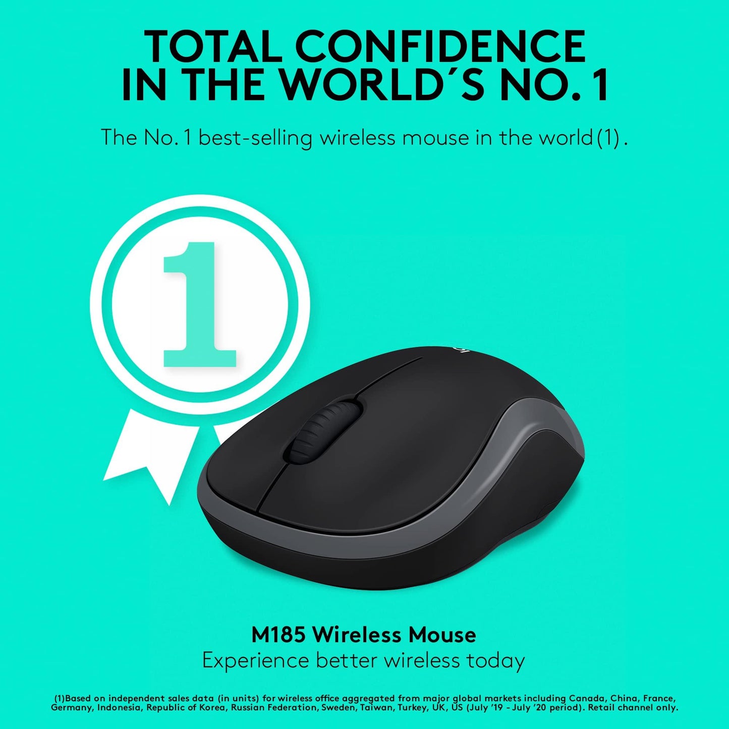 Logitech M185 draadloze muis, 2,4 GHz met USB-mini-ontvanger, batterijduur van 12 maanden, 1000 DPI optische tracking, tweehandig, compatibel met PC, Mac, laptop, grijs, 1 stuk - NLMAX