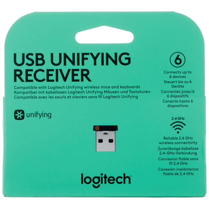 Logitech USB Unifying Receiver, 2.4 GHz Wireless Technology, USB Plug Compatible with all Logitech Unifying Devices like Wireless Mouse and Keyboard, PC / Mac / Laptop - Black - NLMAX