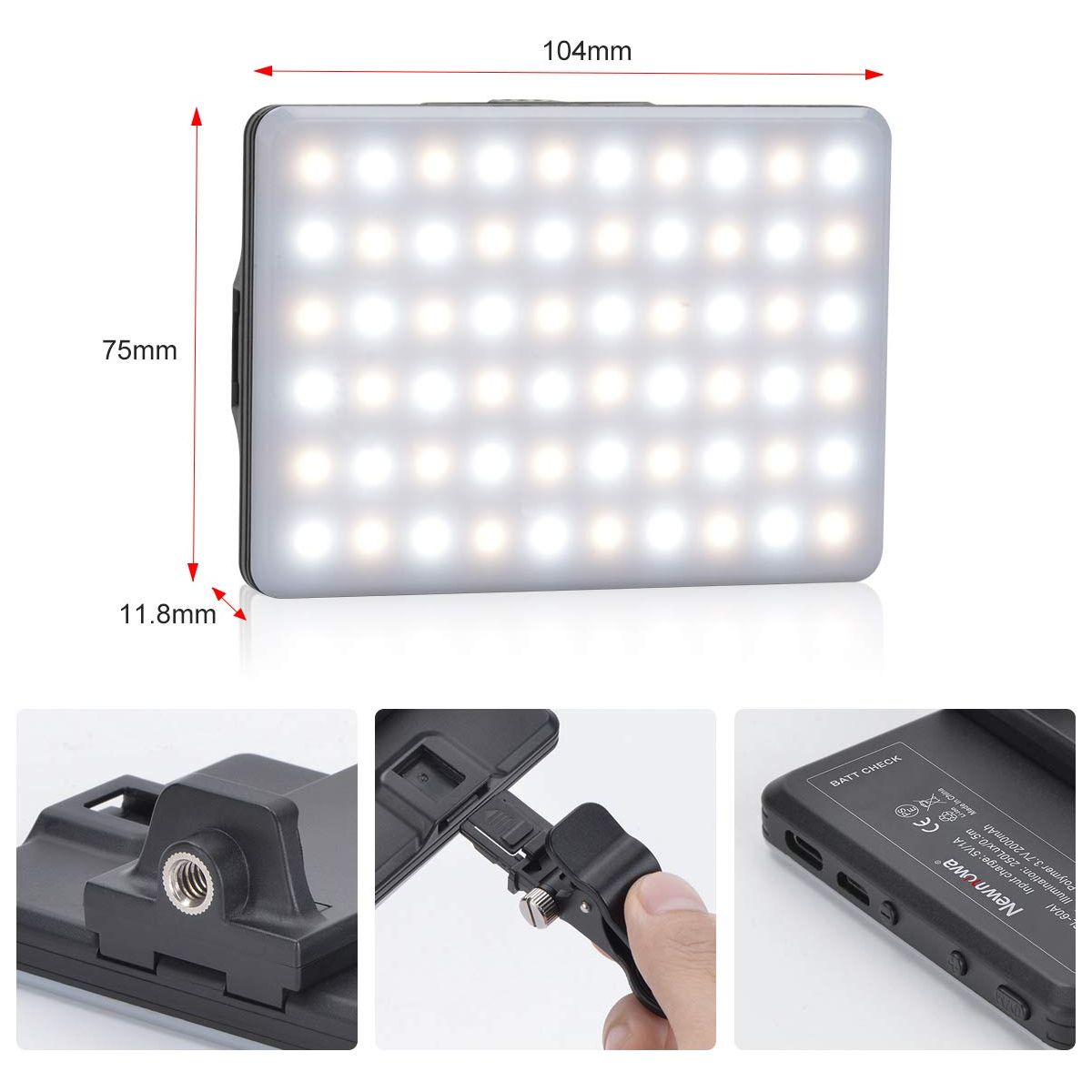 Newmowa LED 60 Professional Video Lamp, 3200-5600K 3 Light Modes and Brightness 10 Levels Dimmable CRI95 + Ultra-Thin Panel Light for Phone, iPhone, Android, iPad, Laptop - NLMAX