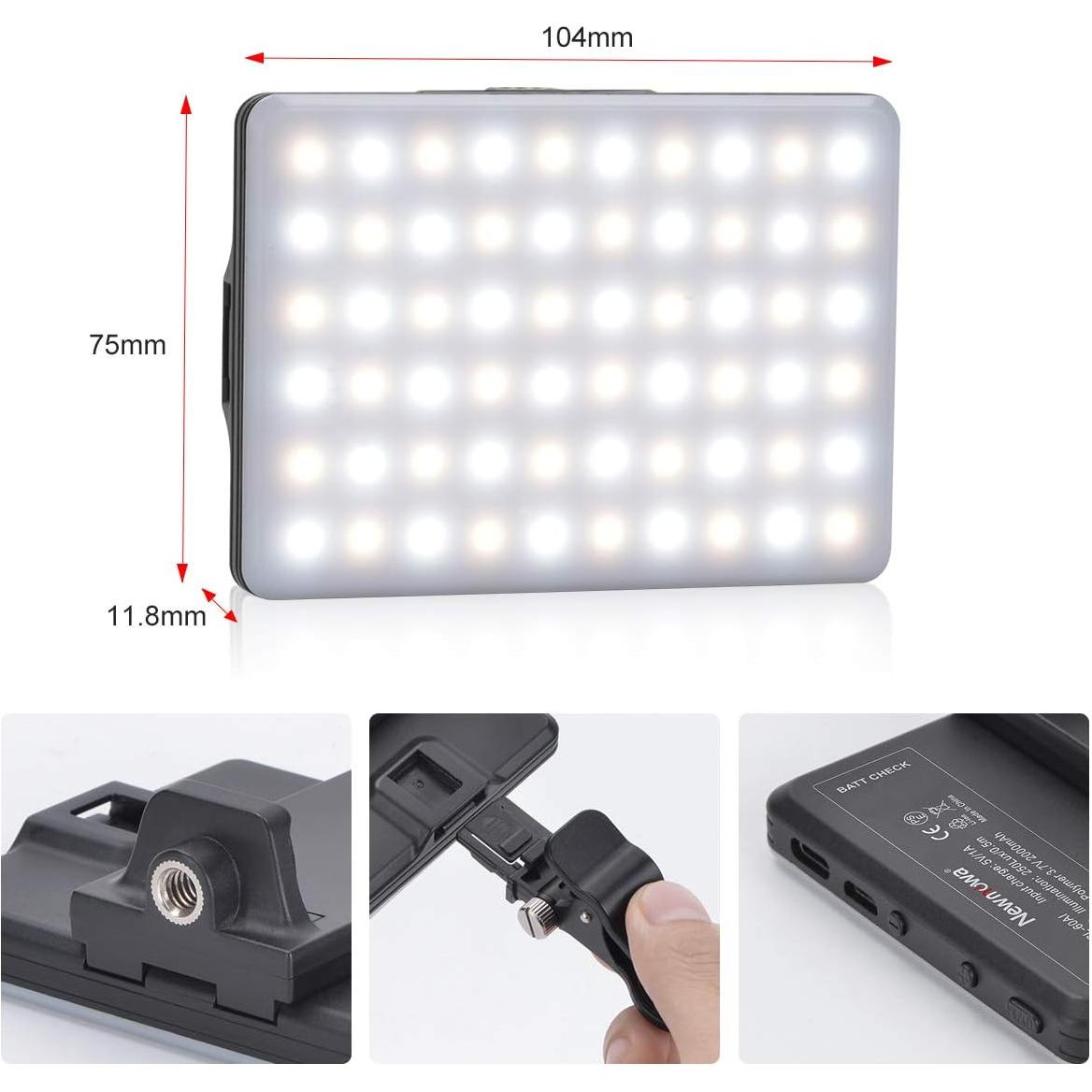 Newmowa LED 60 Professional Video Lamp, 3200-5600K 3 Light Modes and Brightness 10 Levels Dimmable CRI95 + Ultra-Thin Panel Light for Phone, iPhone, Android, iPad, Laptop - NLMAX