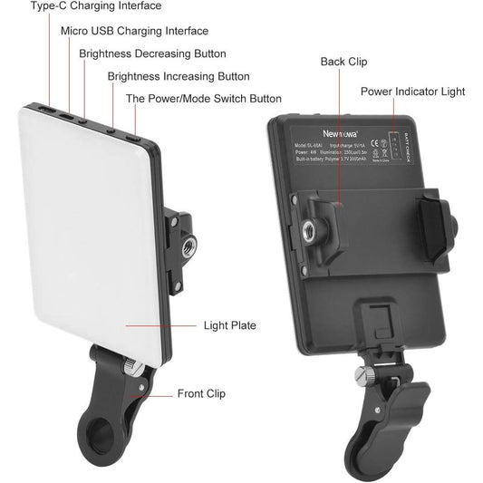 Newmowa LED 60 Professional Video Lamp, 3200-5600K 3 Light Modes and Brightness 10 Levels Dimmable CRI95 + Ultra-Thin Panel Light for Phone, iPhone, Android, iPad, Laptop - NLMAX