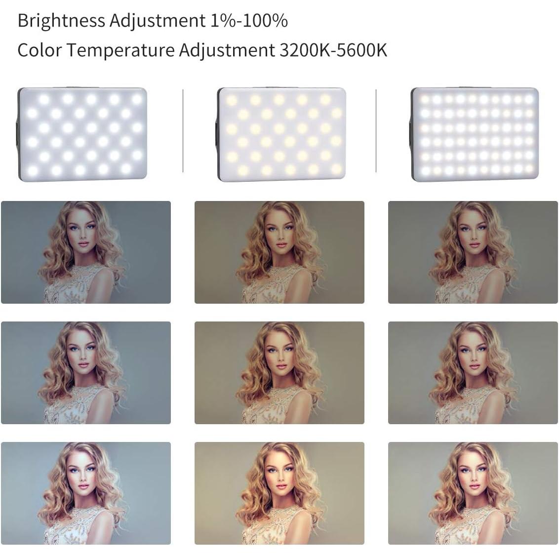 Newmowa LED 60 Professional Video Lamp, 3200-5600K 3 Light Modes and Brightness 10 Levels Dimmable CRI95 + Ultra-Thin Panel Light for Phone, iPhone, Android, iPad, Laptop - NLMAX