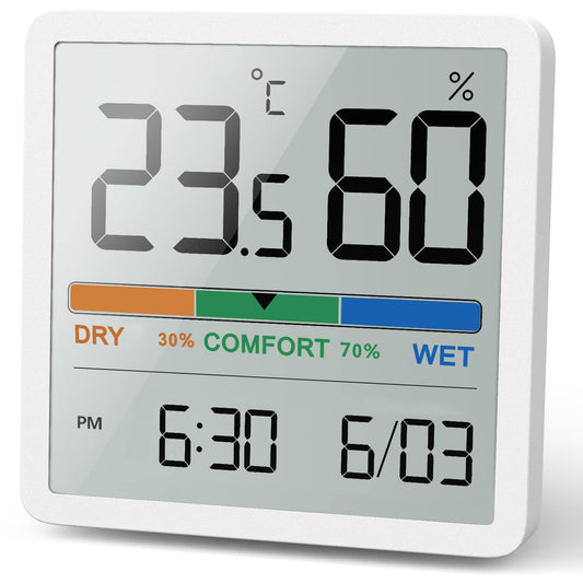 Noklead Digitale thermo-hygrometer, draagbare thermometer, hygrometer, voor binnen, met hoge nauwkeurigheid, temperatuur- en vochtigheidsmeter voor binnenklimaatbeheersing van ruimtes (Wit) - NLMAX