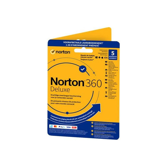 Norton 360 Deluxe Doos fysiek - 1 jaar 5 apparaten, 50 GB opslagruimte cloud - NLMAX