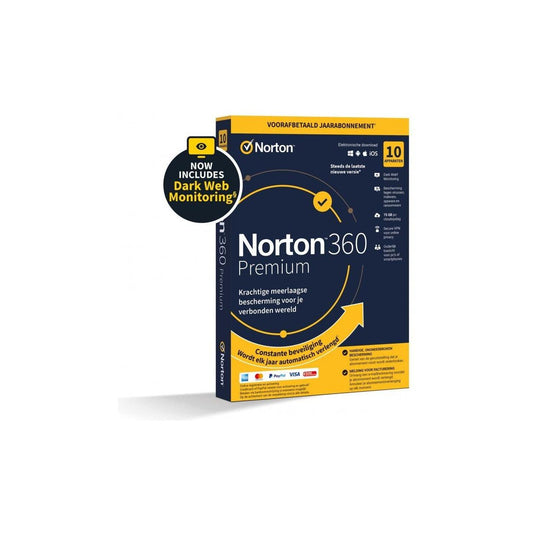 Norton 360 Premium - fysiek doos -abonnementslicentie 1 jaar - 10 apparaten, 75 GB opslagruimte - NLMAX