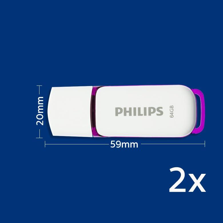 Philips 2 Pack USB Stick 64GB Memory USB 2.0 Flash Drive Snow Edition for PC, Laptop, Computer Data Storage 2 x 64GB Reads up to 25MB/sk - NLMAX