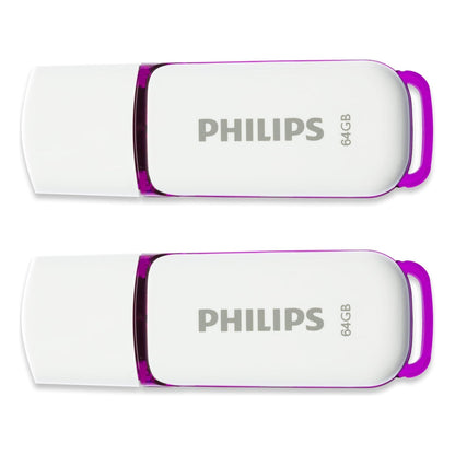 Philips 2 Pack USB Stick 64GB Memory USB 2.0 Flash Drive Snow Edition for PC, Laptop, Computer Data Storage 2 x 64GB Reads up to 25MB/sk - NLMAX