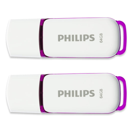 Philips 2 Pack USB Stick 64GB Memory USB 2.0 Flash Drive Snow Edition for PC, Laptop, Computer Data Storage 2 x 64GB Reads up to 25MB/sk - NLMAX
