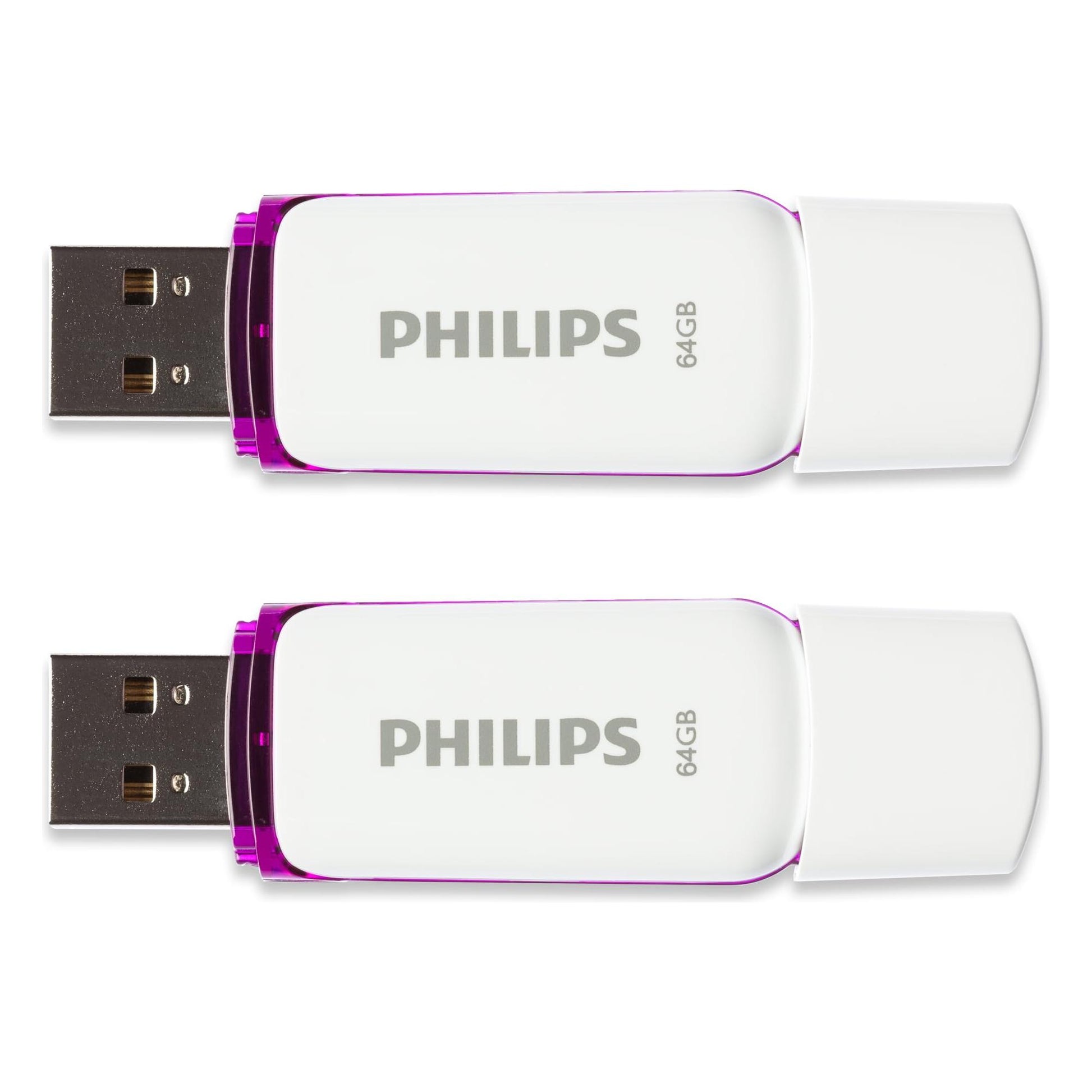 Philips 2 Pack USB Stick 64GB Memory USB 2.0 Flash Drive Snow Edition for PC, Laptop, Computer Data Storage 2 x 64GB Reads up to 25MB/sk - NLMAX