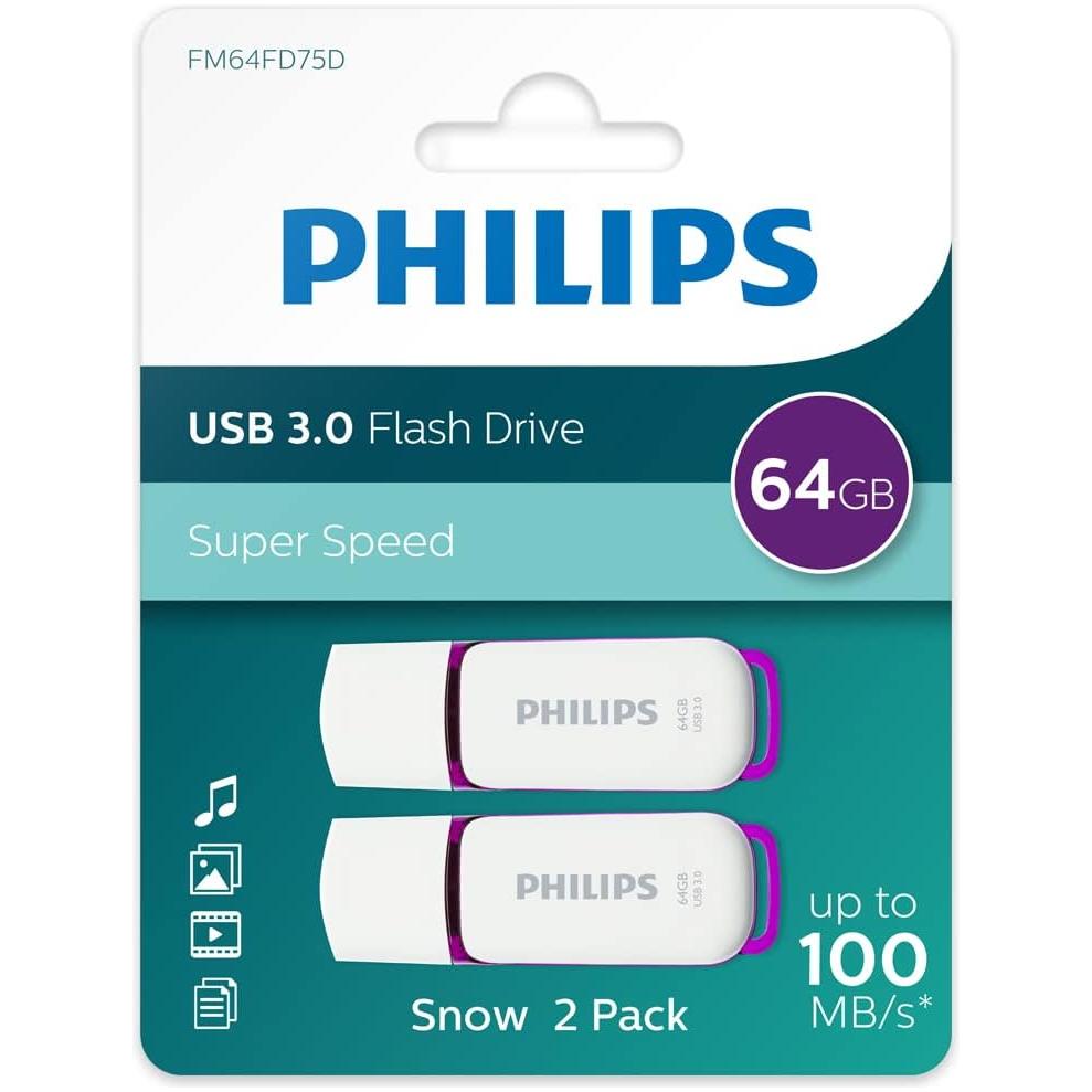 Philips Snow USB Flash Drive 64 GB, USB 3.0, 2 pack - Purple - NLMAX