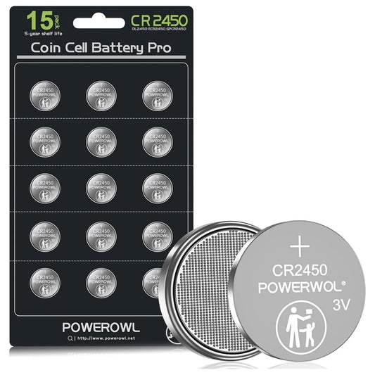 POWEROWL CR2450 Knoopcelbatterijen (15 stuks) 3V CR2450 lithium batterij, 10 jaar geen lekkage, duurzame CR 2450 - NLMAX