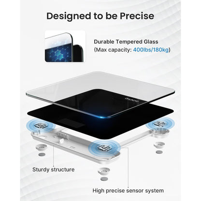RENPHO Digitale Badkamerweegschaal Weegschaal met Hoge Precisie Voor Het Lichaam met Groot LED-Display, Step-On-Technologie, Capaciteit 180kg / 400lb, Zwart - NLMAX