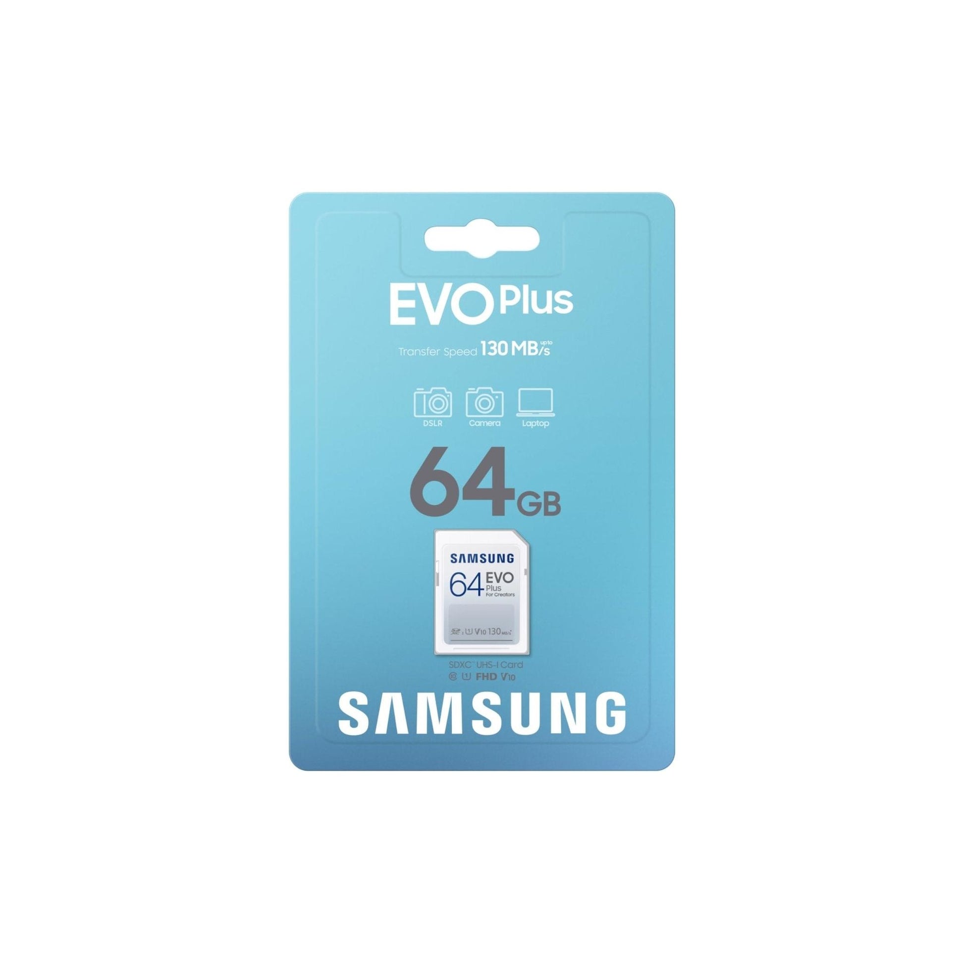 Samsung EVO Plus 64GB SD Card SDXC, UHS-I, U1, 130MB/s, FHD, Memory Card(MB-SC64K/EU) - NLMAX