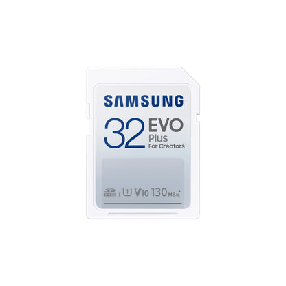 Samsung EVO Plus SD-geheugenkaart, 32GB, SDXC UHS-I U1, Full HD, 130MB/s leessnelheid, geheugenkaart voor spiegelreflexcamera's en systeemcamera's, MB-SC32K/EU - NLMAX