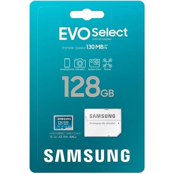 Samsung EVO Select microSD-geheugenkaart, 128GB micro SD XC UHS-I U3 130MB/s Full HD & 4K UHD SD Kaart Geheugenkaart met Adapter, MB-ME128KA/EU - NLMAX