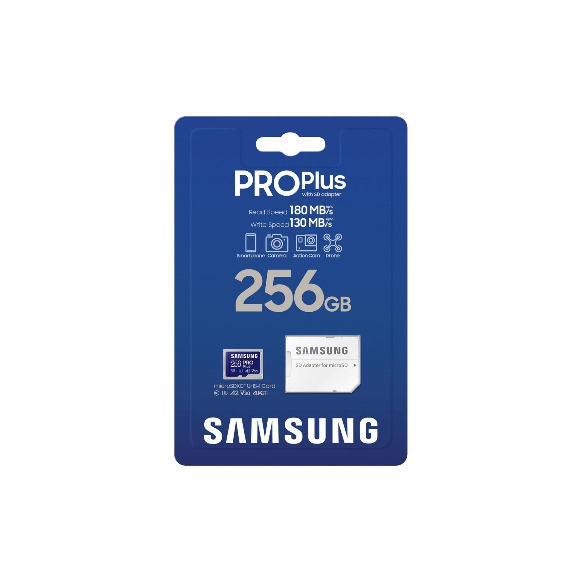 Samsung PRO Plus microSD-geheugenkaart, 256GB, UHS-I U3, Full HD & 4K UHD, 180 MB/s lezen, 130 MB/s schrijven, voor smartphone, drone of action-cam, incl. SD-adapter, MB-MD256SA/EU - NLMAX