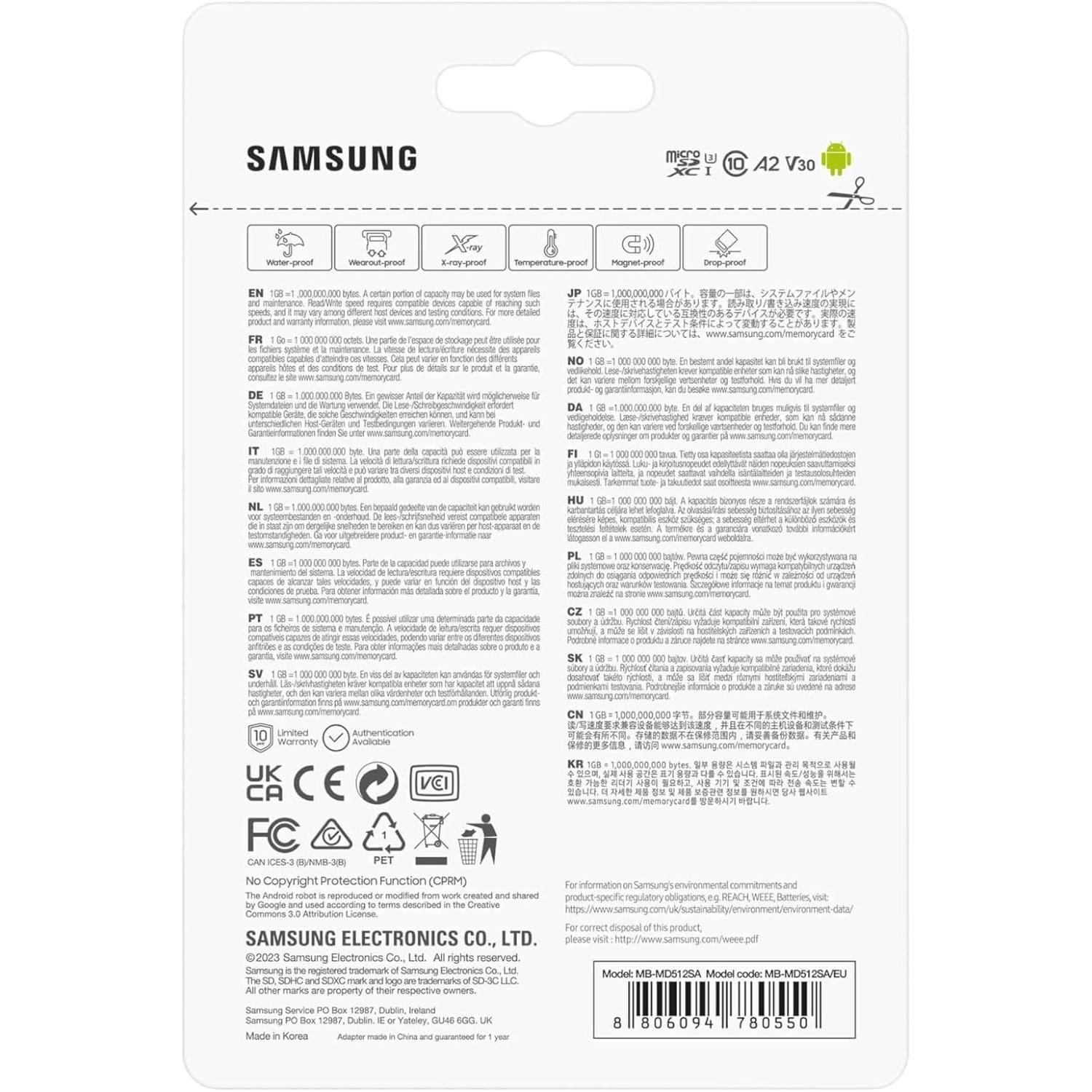 Samsung PRO Plus microSD-geheugenkaart, 512GB, UHS-I U3, Full HD & 4K UHD, 180 MB/s lezen, 130 MB/s schrijven, voor smartphone, drone of action-cam, incl. SD-adapter, MB-MD512SA/EU - NLMAX