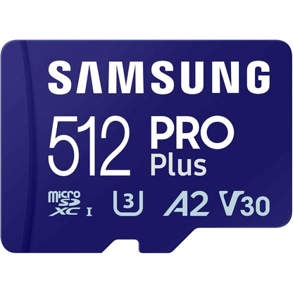 Samsung PRO Plus microSD-geheugenkaart, 512GB, UHS-I U3, Full HD & 4K UHD, 180 MB/s lezen, 130 MB/s schrijven, voor smartphone, drone of action-cam, incl. SD-adapter, MB-MD512SA/EU - NLMAX