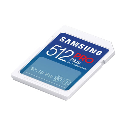 Samsung PRO Plus SD-geheugenkaart, 512GB, UHS-I U3, Full HD & 4K UHD, 180 MB/s lezen, 130 MB/s schrijven, voor spiegelreflexcamera's en systeemcamera's, MB-SD512S/EU - NLMAX