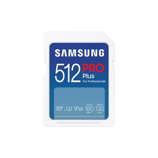 Samsung PRO Plus SD-geheugenkaart, 512GB, UHS-I U3, Full HD & 4K UHD, 180 MB/s lezen, 130 MB/s schrijven, voor spiegelreflexcamera's en systeemcamera's, MB-SD512S/EU - NLMAX
