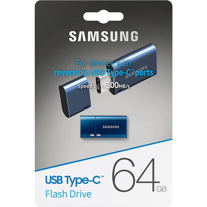Samsung USB-stick, USB-C, 64GB, 300MB/s lezen, 30MB/s schrijven, USB 3.1 flashdrive voor notebooks, tablets en smartphones, blauw, MUF-64DA/APC - NLMAX