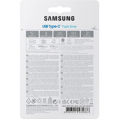 Samsung USB-stick, USB-C, 64GB, 300MB/s lezen, 30MB/s schrijven, USB 3.1 flashdrive voor notebooks, tablets en smartphones, blauw, MUF-64DA/APC - NLMAX