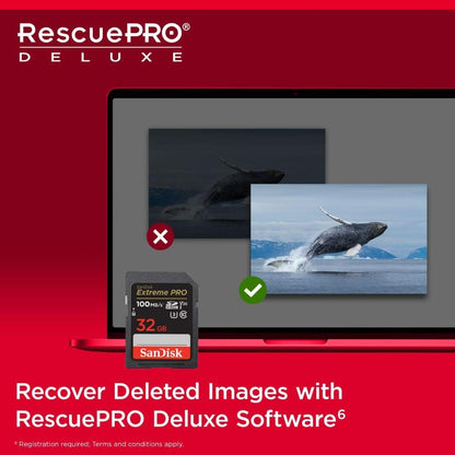 SanDisk 32 GB Extreme PRO RescuePRO Deluxe SDHC+-kaart, tot 100 MB/s, UHS-I, klasse 10, U3, V30 - NLMAX