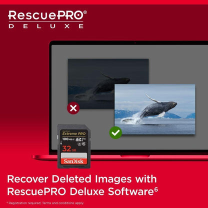 SanDisk 32 GB Extreme PRO RescuePRO Deluxe SDHC+-kaart, tot 100 MB/s, UHS-I, klasse 10, U3, V30 - NLMAX