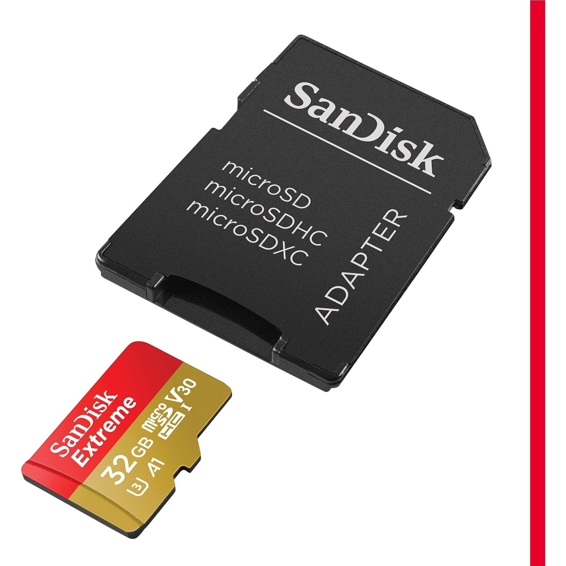SanDisk Extreme microSDHC-geheugenkaart van 32 GB en SD-adapter met A1 App Performance + Rescue Pro Deluxe, tot 100 MB/s, klasse 10, UHS-I, U3, V30, rood/goud - NLMAX
