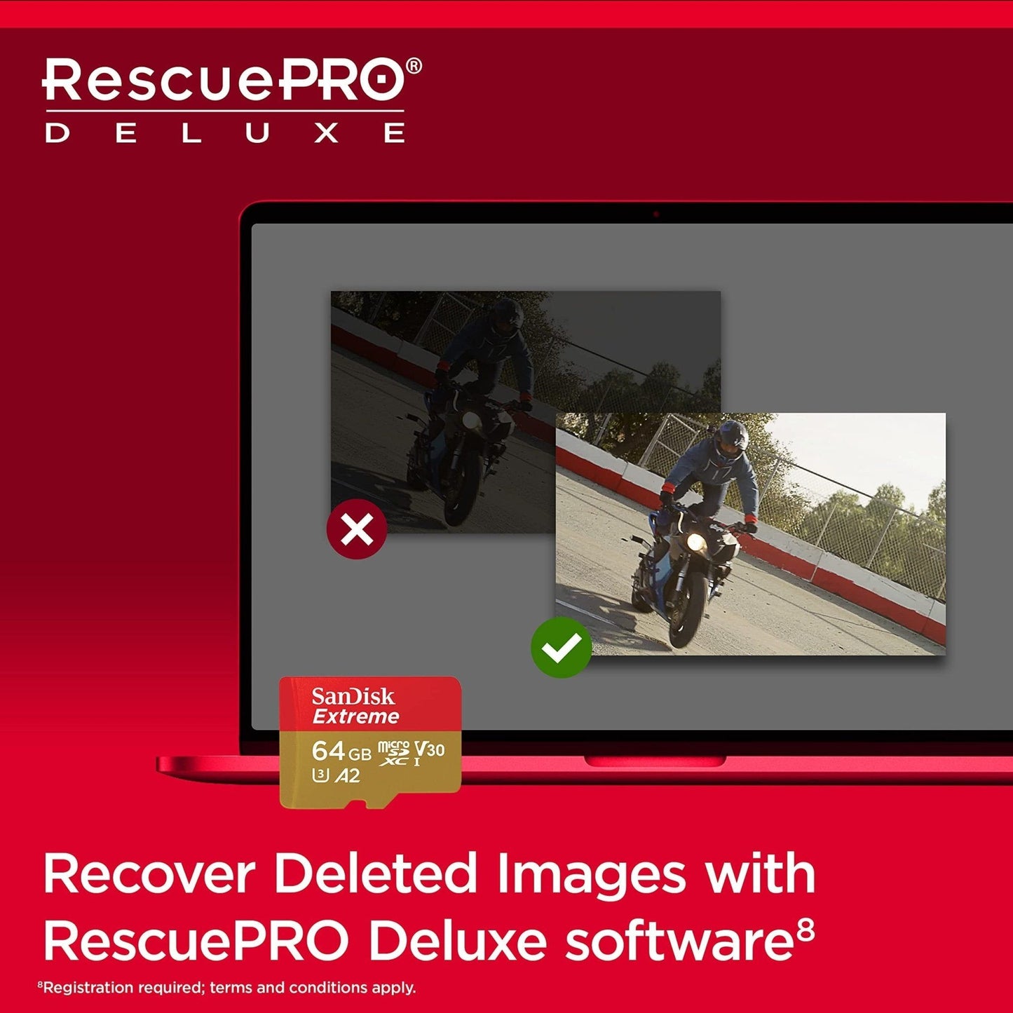SanDisk Extreme MicroSDXC UHS-I Geheugenkaart 64 GB Met SD Adapter (1 Jaar RescuePRO Deluxe, Leessnelheden Tot 170 MB/s, A2, C10, V30, U3, 30 Jaar Garantie) Rood/Goud - NLMAX