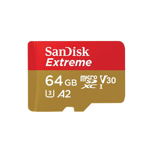 SanDisk Extreme MicroSDXC UHS-I Geheugenkaart 64 GB Met SD Adapter (1 Jaar RescuePRO Deluxe, Leessnelheden Tot 170 MB/s, A2, C10, V30, U3, 30 Jaar Garantie) Rood/Goud - NLMAX