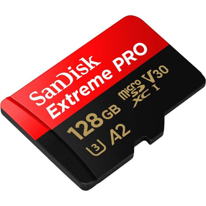 SanDisk Extreme PRO 128GB MicroSDXC UHS‐I Card with SD Adapter (A2 App Performance, 2 Year RescuePRO Deluxe Software, Read Speeds Up to 200MB/s, Class 10, UHS-I, U3, V30, 30 Year Warranty) Black - NLMAX