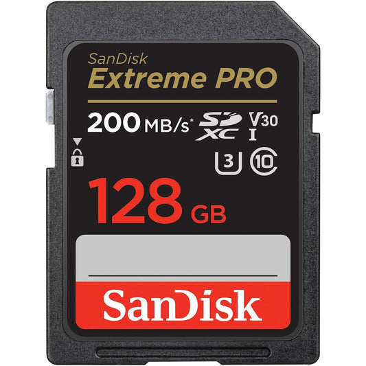 SanDisk Extreme PRO SDXC UHS‐I‐Kaart 128 GB (4K UHD, Leessnelheden Tot 200 MB/s, Class 10, UHS-I, U3, V30, 2 Jaar RescruePRO Deluxe Software, Levenslange Beperkte Garantie) Zwart - NLMAX