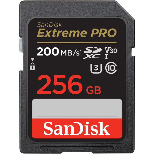 SanDisk Extreme PRO SDXC UHS‐I‐Kaart 256 GB (4K UHD, Leessnelheden Tot 200 MB/s, Class 10, UHS-I, U3, V30, 2 Jaar RescruePRO Deluxe Software, Levenslange Beperkte Garantie) Zwart - NLMAX