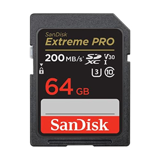 SanDisk Extreme PRO SDXC UHS‐I‐Kaart 64 GB (4K UHD, Leessnelheden Tot 200 MB/s, Class 10, UHS-I, U3, V30, 2 Jaar RescruePRO Deluxe Software, Levenslange Beperkte Garantie) Zwart - NLMAX