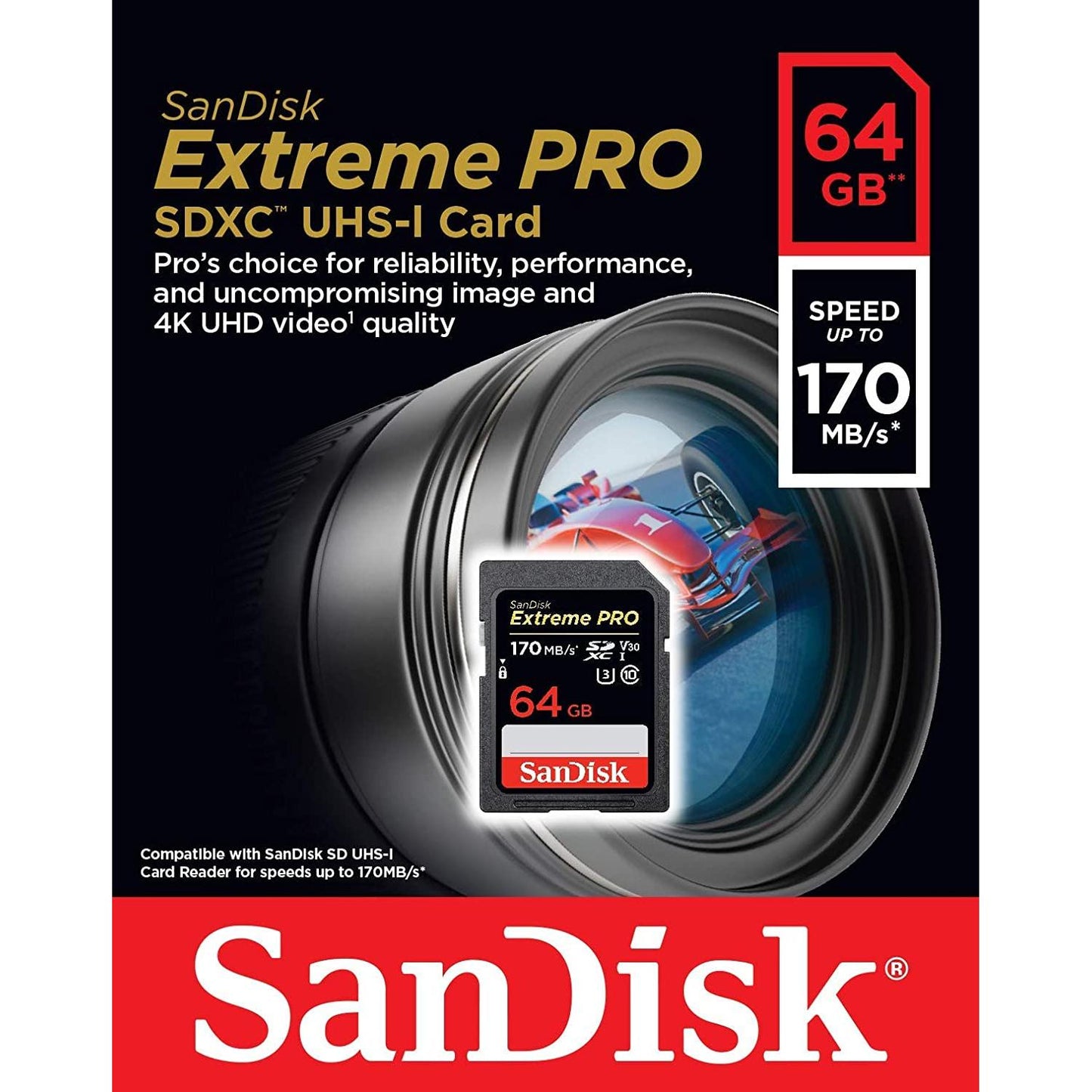 SanDisk Extreme PRO SDXC UHS‐I‐Kaart 64 GB (A2 App Performance, 4K UHD, Leessnelheden Tot 170 MB/s, Class 10, UHS-I, U3, V30) - NLMAX