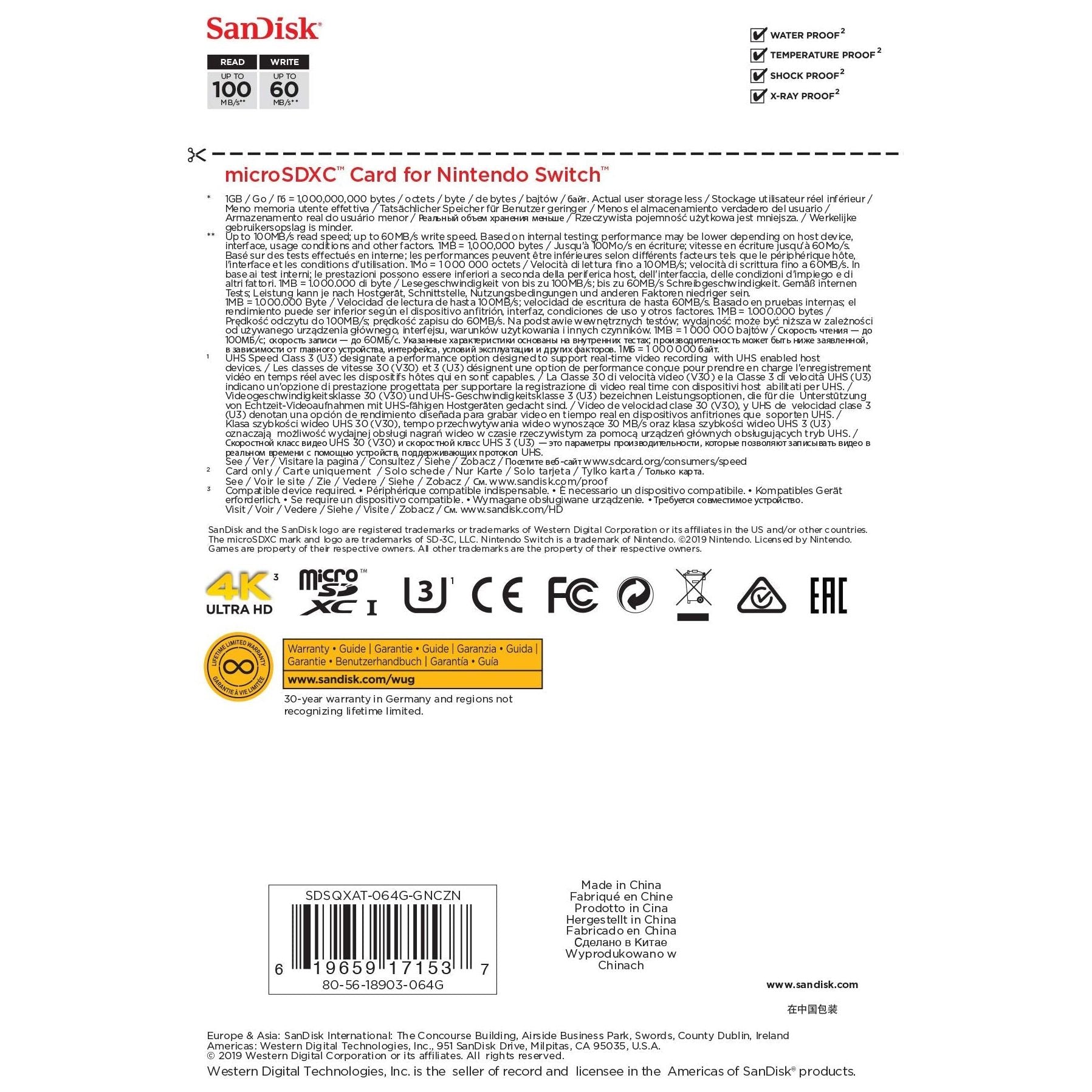 SanDisk MicroSDXC-Kaart Voor Nintendo Switch 64 GB (V30, U3, C10, A1, Leessnelheden Tot 100 MB/s, Van Meerdere Games) - NLMAX